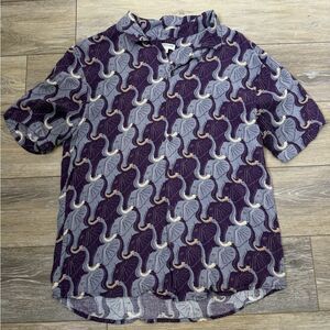 EARTHBOUND Button Down Casual Shirt with Purple and Gray Design Elephant Sz M